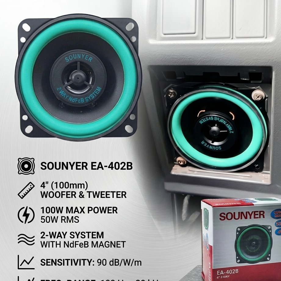 باند ماشین بلندگو خودرو 4 اینچ تیوتر دار 100W وات سانیرSOUNYER جلو پراید تیبا ساینا کوییک تیبا درب سمند (بسته 2عددی)