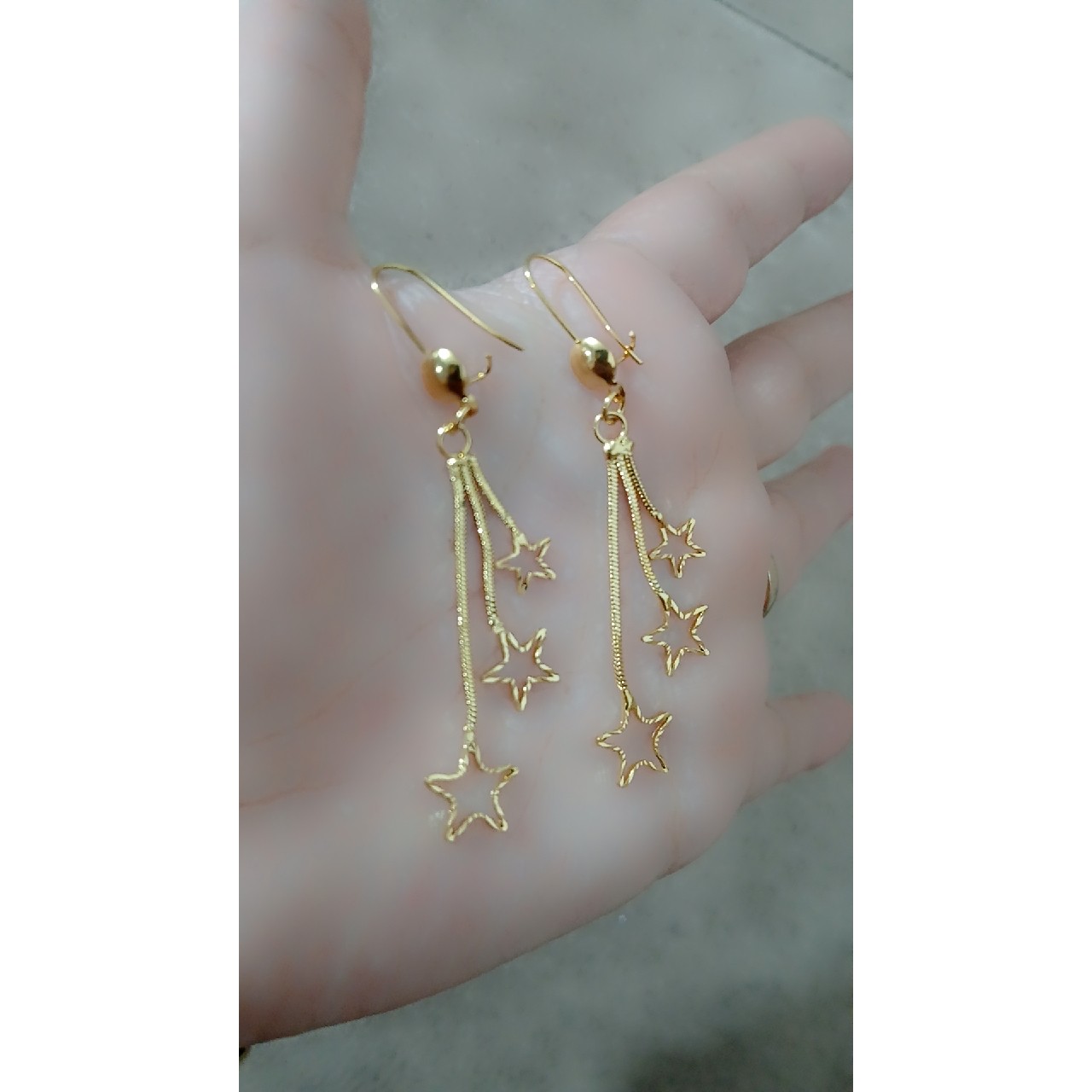 گوشواره زنانه آویز سه لاین طرح ستاره طرح طلا استیل، رنگ ثابت