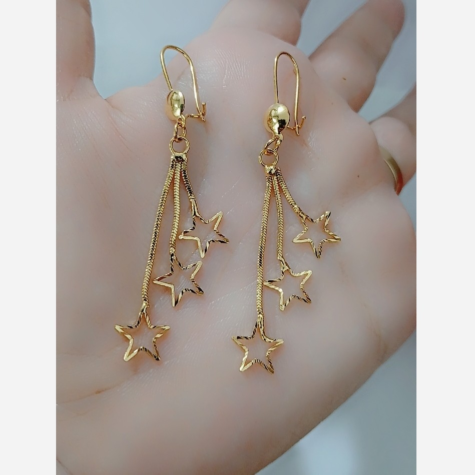 گوشواره زنانه آویز سه لاین طرح ستاره طرح طلا استیل، رنگ ثابت