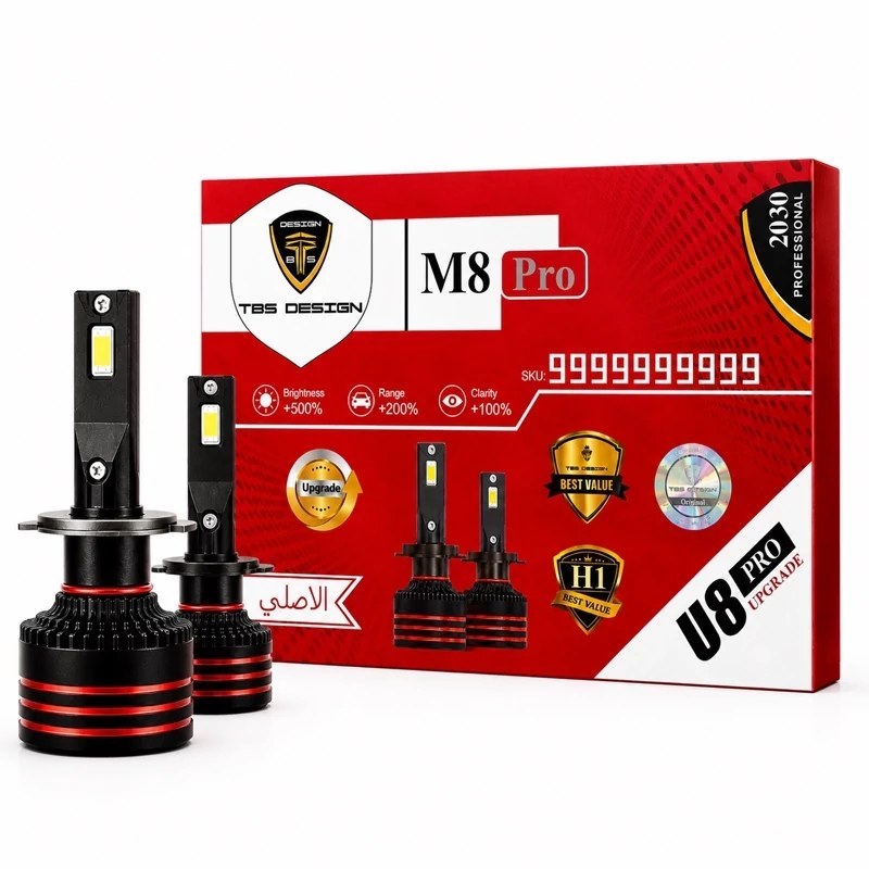 هدلایت مدل TBS DESIGN M8 Pro پایه H1 نور قدرتمند 6000K، خط کات دقیق، فن پرقدرت جدید